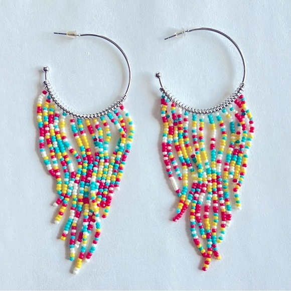 Hoops creole bohemian cascading dangly earrings, colorful beads, fashion jewelry - Picture 3 of 7